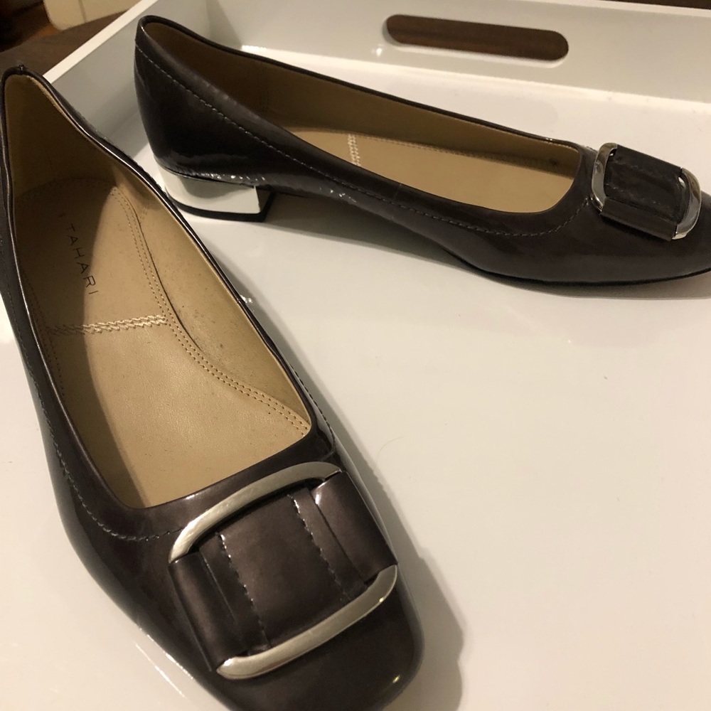 Tahari Kiki Pewter Patent Leather Work Shoes